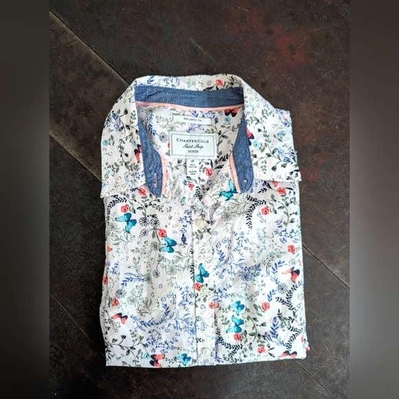 Charter Club Woman's Floral White Shirt - Picture 1 of 6